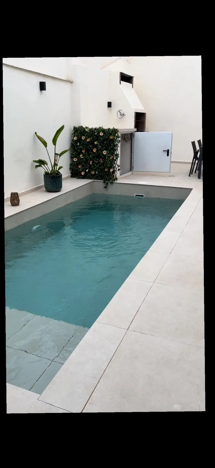Piscina nueva con agua turquesa, jardin vertical y barbacoa en L'Eliana